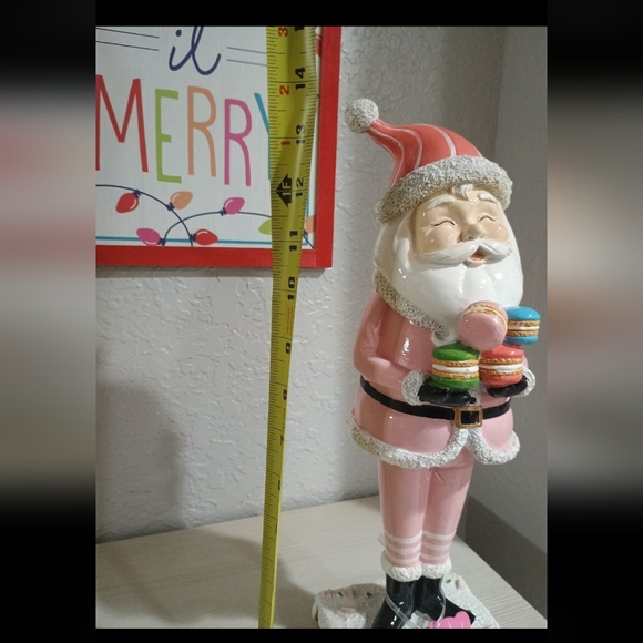 Santa Serving Macaroons Christmas Cookies Pink Pastel  Peppermint Square - Picture 6 of 6